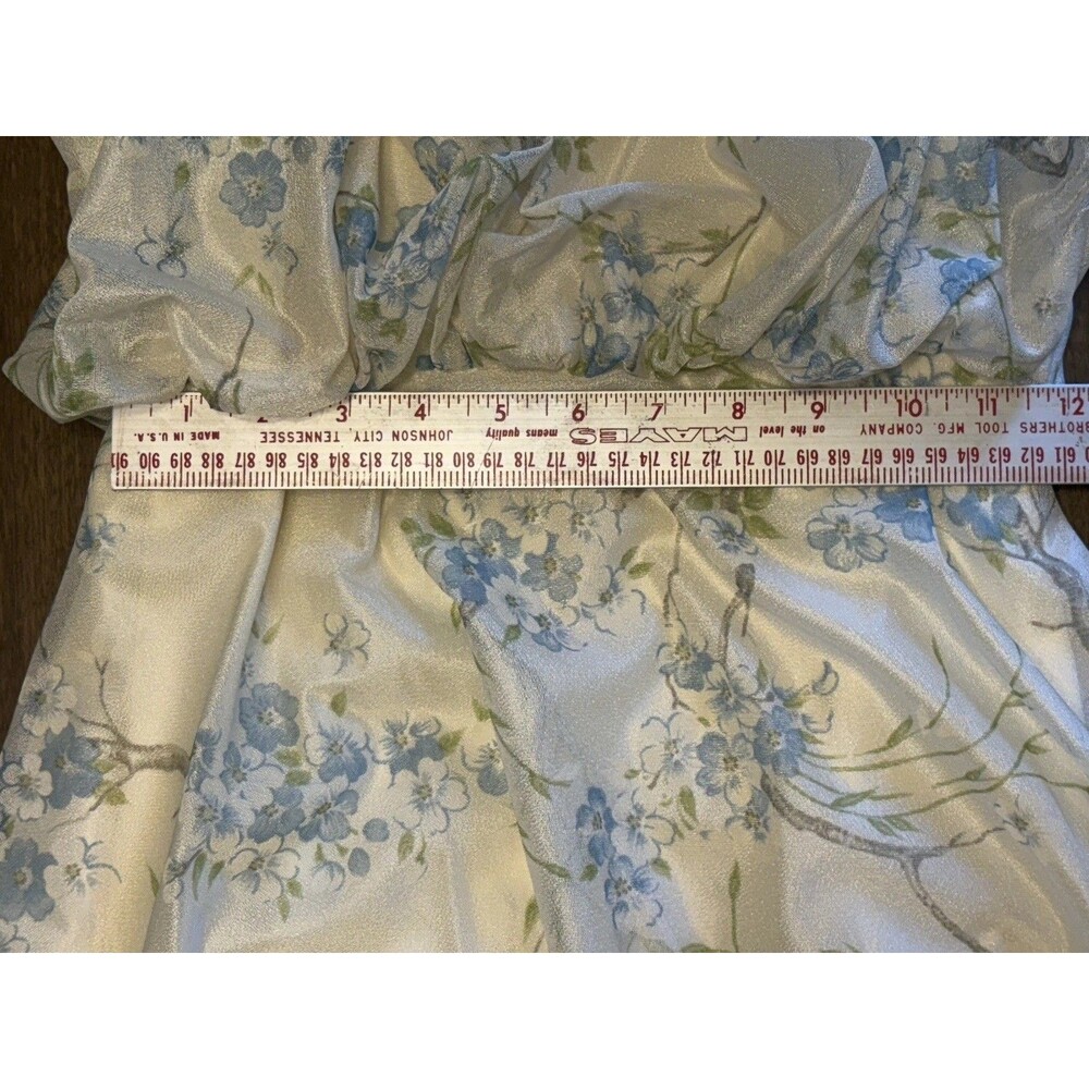 Vtg 70s Cream Delicate Blue Flowers Blouson Maxi Dress Floral Prairie Cottage - Picture 14 of 16